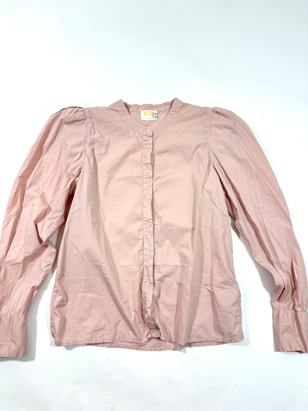 Nation Ltd Tallulah Blouse Button Front Shirt Puff Shoulder